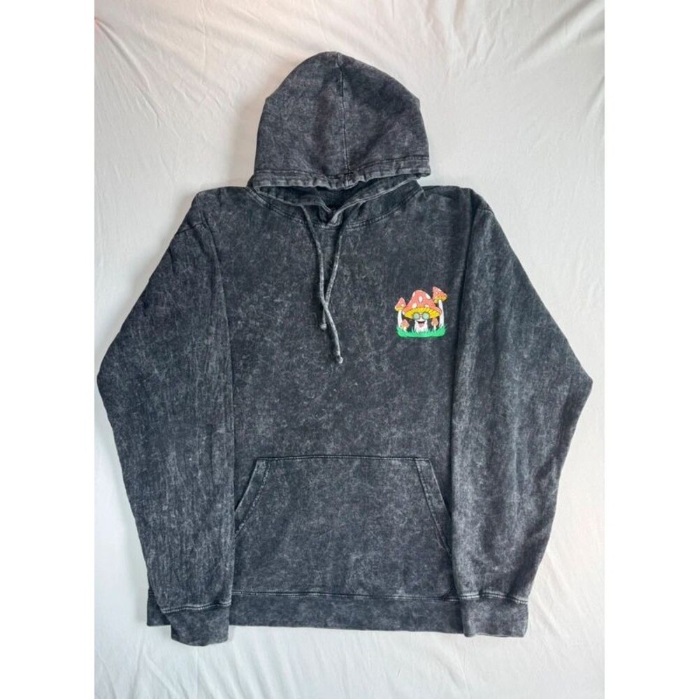 Eighty Eight Brand Large Trippy Vibes Pullover Hoodie Acid Wash Black
